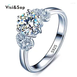With Side Stones Visisap White Gold Colour Flower Rings For Women Wedding Ring Engagement Bague Cubic Zirconia Fashion Jewellery Factory VSR072