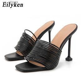 Dress Shoes Design Narrow Band Square Toe Womens Slipper Sandals Summer Sexy High Heel Ladies Mules Slides Zapatos De Mujer H240403ZIMA