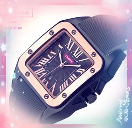 Couple Rubber Belt Lovers watches men and women quartz movement clock stainless steel case Sapphire crystal square tank dial wristwatch Relogio Femininos Gifts