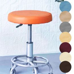Chair Covers PU Leather Waterproof Round Cover Solid Color Thickened Elastic Dirt-resistant Oil Proof Seat Cushion Soft Slipcover