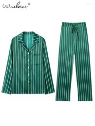 Home Clothing 2024 Long Sleeves Turn Down Collar 19mm 93%Real Silk Women Vertiacal Stripe Pajamas Set Pocket Two-piece Nightwear S38005QM