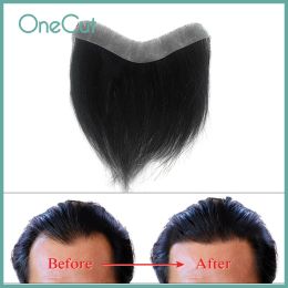 Toupees Men Toupee V Style Front Super Thin Skin PU Base Natural Hairline V Loop 100% Indian Remy Human Hair Replacement Systems Unit