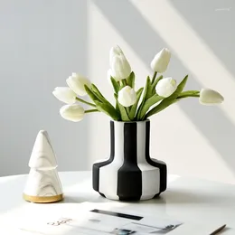 Vases Ceramic Vase Black And White Stripe Home Living Room Decoration Accessories Indoor Office Desktop Friend Gift