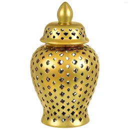 Storage Bottles Simple Model House Golden Hollow Ceramic General Jar Home Decorative Flower Vase Ornaments Wedding Durable Display Planter