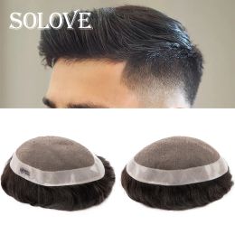 Toupees Toupees Toupee Human Hair Fine Mono Men Capillary Prosthesis Natural Men's 6inches Hair Replacement System Straight Wave Man
