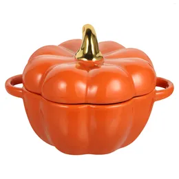 Bowls Pumpkin Bowl Ceramic Container Soup Children Decoration Storage Portable Rice Candy Dish Lid