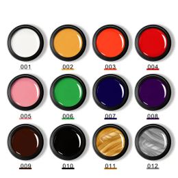 12color Nail Painting Glue Solid Colour White Silvery Gold Pigment Gel Drawing Line Gel Manicure Nail Art Painted Decoration