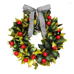 Decorative Flowers SV-Fall Wreath Pomegranate For Front Door Thanksgiving With Striped Bow Harvest Indoor Outdoor Home Decor