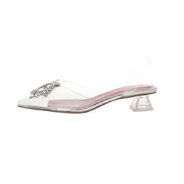 Sandals di qualità Sandals Slingbacks Drenpe da donna di lusso Scarpette con tacchi alti pezzi Slides Lady Coppia in pelle Sandeli trasparenti sandali a punta cristallina