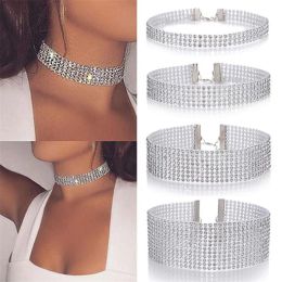 Silver Plated Crystal Women Popular Bundle Neck Element Necklace Extra Wide Wedding Party Diamante Choker Jewellery Gifts