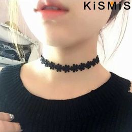 Pendant Necklaces KISMIS 6Pcs/Set Black Lace Chokers Necklace Set Vintage Gothic Punk Elastic Necklace Women'S Jewelry 1Sets