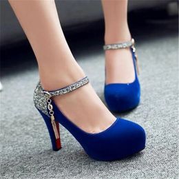 Shoes Women Bling Tassel High Heels Female Velvet Shoes Platform Bottom Pumps Ladies Evening Dress Wedding Party Shoes Big Size 41 42