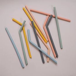 Reusable Solid Color Silicone Straws Food Grade Foldable Flexible Bent Straight Drinking Straws Kids' Party Supplies Bar Tools