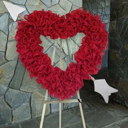 Decorative Flowers 40cm Artificial Red Heart Shaped Wreath White Cupid'S Arrow Bedroom Home Decoration Couple'S Wedding Anniversary Cloth