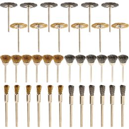 36Pcs Brass Brush Steel Wire Wheels Brushes Drill Rotary Tools Polishing Dremel Rotary Tools Metal Rust Removal Brush Set