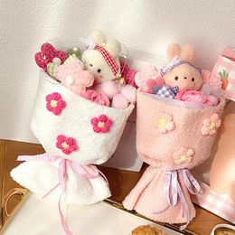 Party Decoration Cute Cartoon Plush Doll Holding Flower Bouquet Valentine's Day Proposal Prop Christmas Kids Birthday Gifts Holiday Supplies