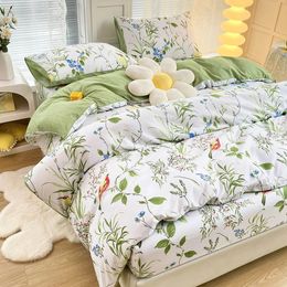 Home bedding set Green leaves duvet cover pillowase FR king US twin UK queen AU single size 200*200cm no bed sheet 240326