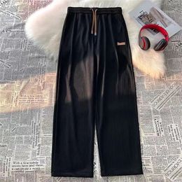 Ins Fashion Summer Thin Casual Ice Silk Straight Leg Pants Oversize Loose Versatile Men Korean Wide Boys Streetwear 240403