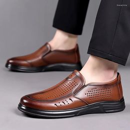 Casual Shoes Fashion Men Loafers Italian Summer Leather Moccasins Light Breathable Slip On Boat