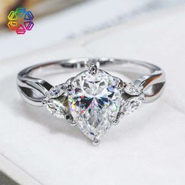 D-color Mosang Stone Ring 925 Silver Womens Ring 2 Water Drop Fashion High end Proposal Ring for Girlfriend 7XDW