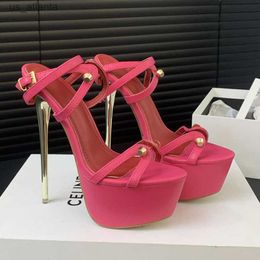 Dress Shoes Sexy Narrow Band 16cm Ultra High Heels Women Sandals Fashion Platform Wedges Summer Wedding Prom Chunky Sandalias H240403G913