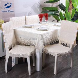 Table Cloth American Luxury Rectangular Fabric Hollow Lace White Tablecloth Home Dinning Decoration Coffee Cover