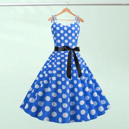 Casual Dresses Evening Dress Elegant Retro A-line Midi With Bow Decor Dot Print For Women Parties Weddings Proms Sleeveless