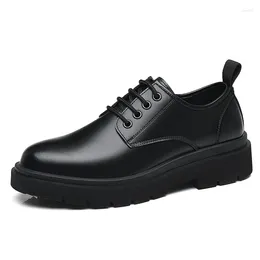 Casual Shoes Mens Business Office Formal Dress Original Leather Lace-up Derby Shoe Black Autumn Winter Platform Footwear Zapatos