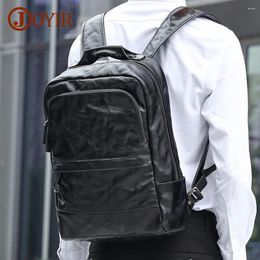 Backpack JOYIR Genuine Leather Men Business Travel Black 15.6" Laptop For College Work Fashion Large Capacity Shoolbag