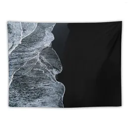 Tapestries Minimalist Waves And Black Sand Beach In Iceland - Landscape Pography Tapestry Aesthetic Room Decor Wall Hanging