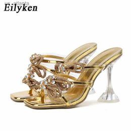 Dress Shoes Crystal PVC Transparent Women Slippers Summer Butterfly-knot Square Toe Clear Perspex High Heels Slide H240403OBSA