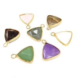 charms 16mm Mini Triangle Natural Stone Necklace Pendant Purple Crystal Tiger Eye Stone Pendant DIY Jewellery Making Accessories