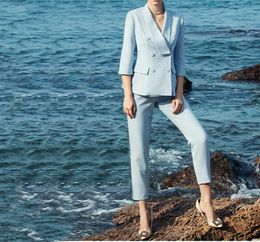 Sky Blue Mother Of The Bride Pant Suits Women Business Suit Summer Tuxedo Blazer For WeddingJacketPants9683286