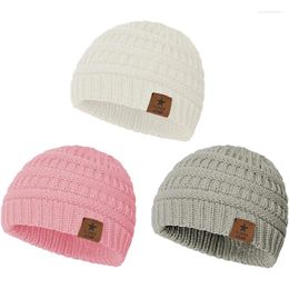 Berets 3Pcs Children's Small Round Hat Plus Velvet Autumn And Winter Knitted Wool Ear Protection Warm