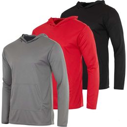 20243-piece Mens mesh long sleeved sports pullover hooded sweatshirt pocket 50+(available in larger and longer sizes)