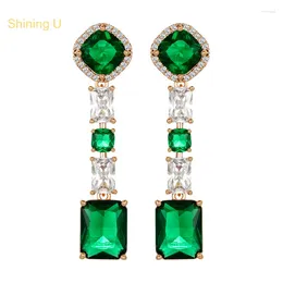 Dangle Earrings Shining U Synthetic Stone Emerald For Women 18K Gold Colour Fashion Jewellery Gift