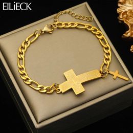 Link Bracelets EILIECK 316L Stainless Steel Cross Charm Bracelet Bangles For Women Girl Fashion Gold Color Waterproof Jewelry Gift Trendy