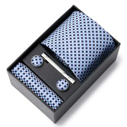Tie For Men Brand Wholesale Tie Pocket Squares Cufflink Set Necktie Red Pasily Suit Accessories Fit Group