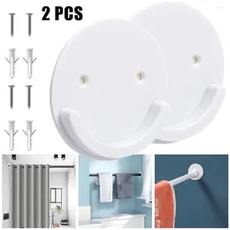 Shower Curtains 2PCS Curtain Rod Holder Bathroom Hook Adhesive Wall Mount For Tension Retainer