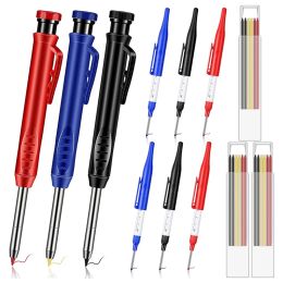 Pencils 9 Pcs 3 Color Solid Carpenter Pencil 18 Refills Long Nosed Deep Hole Mechanical Pencil Marker Sketching