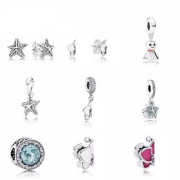 charms NEW 100% 925 Sterling Silver Starfish Earrings Charms Stars bead Fits Bracelets DIY bracelet Factory Jewellery Gift Wholesale