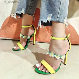 Dress Shoes Liyke Fashion Design Sunflower Narrow Band Women Sandals Mixed Color Buckle Strap Summer Party Gladiator High Heels Ladies H240403L8DS