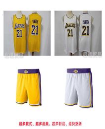 2019 Laker 21 Jr Smith white and yellow fans embroidered basketball suit shirt and pants5606029