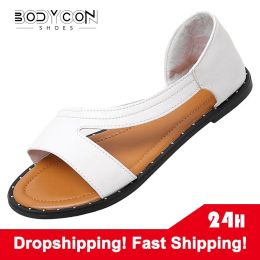 Slippers Summer Women's Flat Sandals Beach Shoes Woman Gladiator Solid Slipper Sandal Comfort Black White Leather Sandals for Women 2023