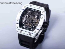Mens Swiss Luxury Watches Richadmills Automatic Movement Watches 5201 Real Tourbillon Skull Mill r Wine Barrel Watch Designer High Quality Waterproof Wristwatche