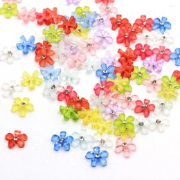 Decorative Flowers 50/100pcs Transparent Colourful 10mm Cute Resin Flower With Rhinestone Flatback Cabochon For DIY Jewellery Phone Nail Art