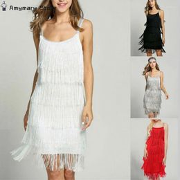 Casual Dresses 2024 Women's Fashion Sleeveless Backless Tassel Dress Cocktail Great Gatsby Party Retro Dance Costume