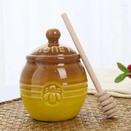 Dinnerware Cute Ceramic Honey Jar With Lid And Dipper For Storage Syrup Container 16 Oz HoneyPot Dispenser