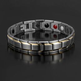 Strands Men's Titanium Steel Therapeutic Magnetic Couple Health Germanium Bracelet for Arthritis Pain Surgical Grade Steel Jewellery