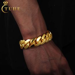 Factory Wholesale Hip Hop Jewellery 10mm-22mm 14k 18k 24k Real Gold Plated Brass Heavy Miami Cuban Link Chain Bracelet for Men